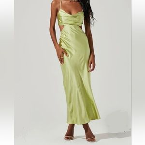 ASTR the Label Colette Satin Cutout MIDI Dress in Lime